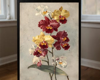 Vintage Orchid Botanical Print, Antique Floral Wall Art (Digital Download)