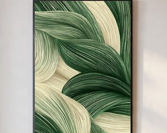 Abstrakte botanische Wandkunst zum Ausdrucken, neutrale grüne moderne organische Kunst, minimalistische Natur inspiriert