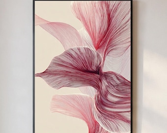 Red Line Art Print, Modern Abstract Decor (Digital Download)