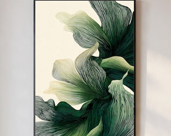 Abstract Botanical Print | Green Line Art Minimalist Plant Decor (Digital Download)