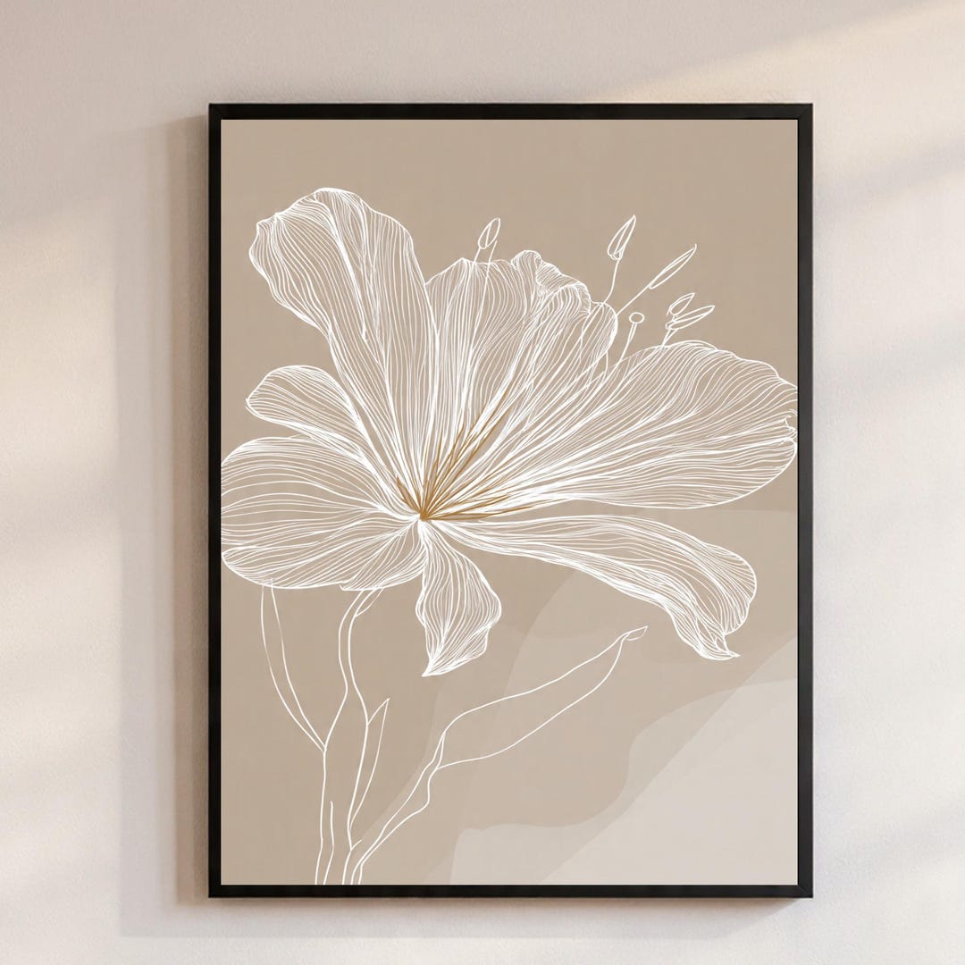 Minimalist Floral Line Art Printable Wall Art, Neutral Beige Botanical ...
