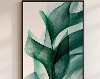 Minimalist Botanical Line Art Print, Green Abstract Wall Art, Modern Nature Inspired Printable Decor