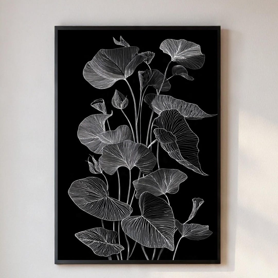 Black and White Botanical Line Art Print, Scandinavian Minimalist Decor ...