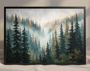 Misty Forest Print • Green Woodland Landscape Wall Art (Digital Download)