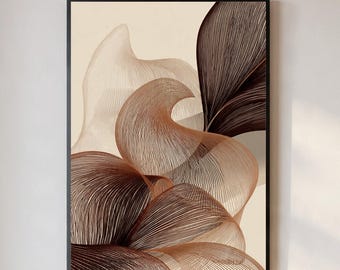 Neutral Abstract Line Art Print | Beige Brown Modern Wall Decor large sizes