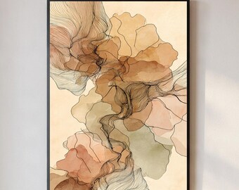 Neutral Abstract Line Art Printable | Modern Minimalist Wall Art | Earthy Boho Japandi Scandinavian