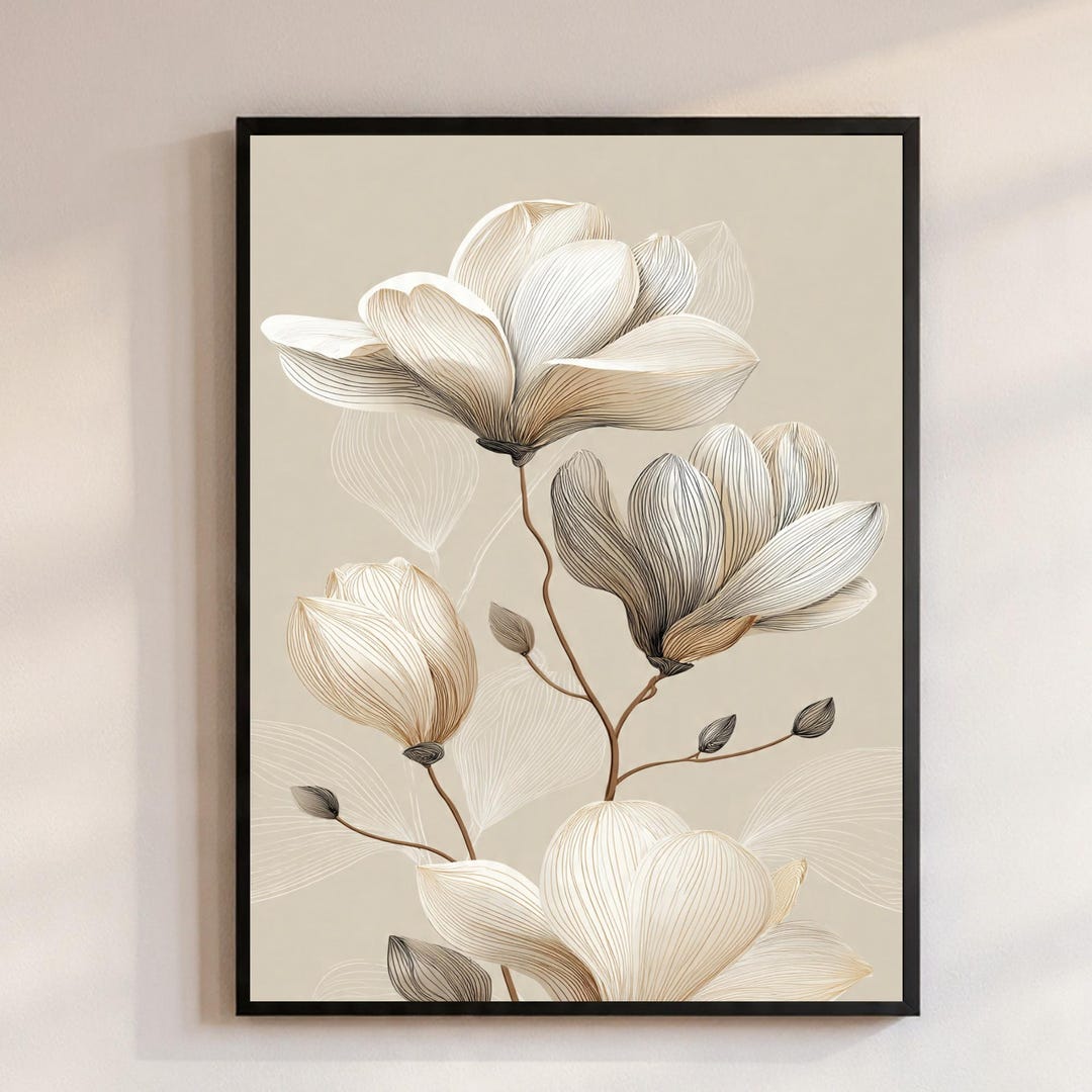 Neutral Botanical Wall Art Printable, Minimalist Floral Line Art Print ...