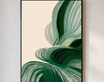 Abstrakt grün botanische Linie Kunst bedruckbar | Moderne minimalistische Wandkunst | Digitaldruck