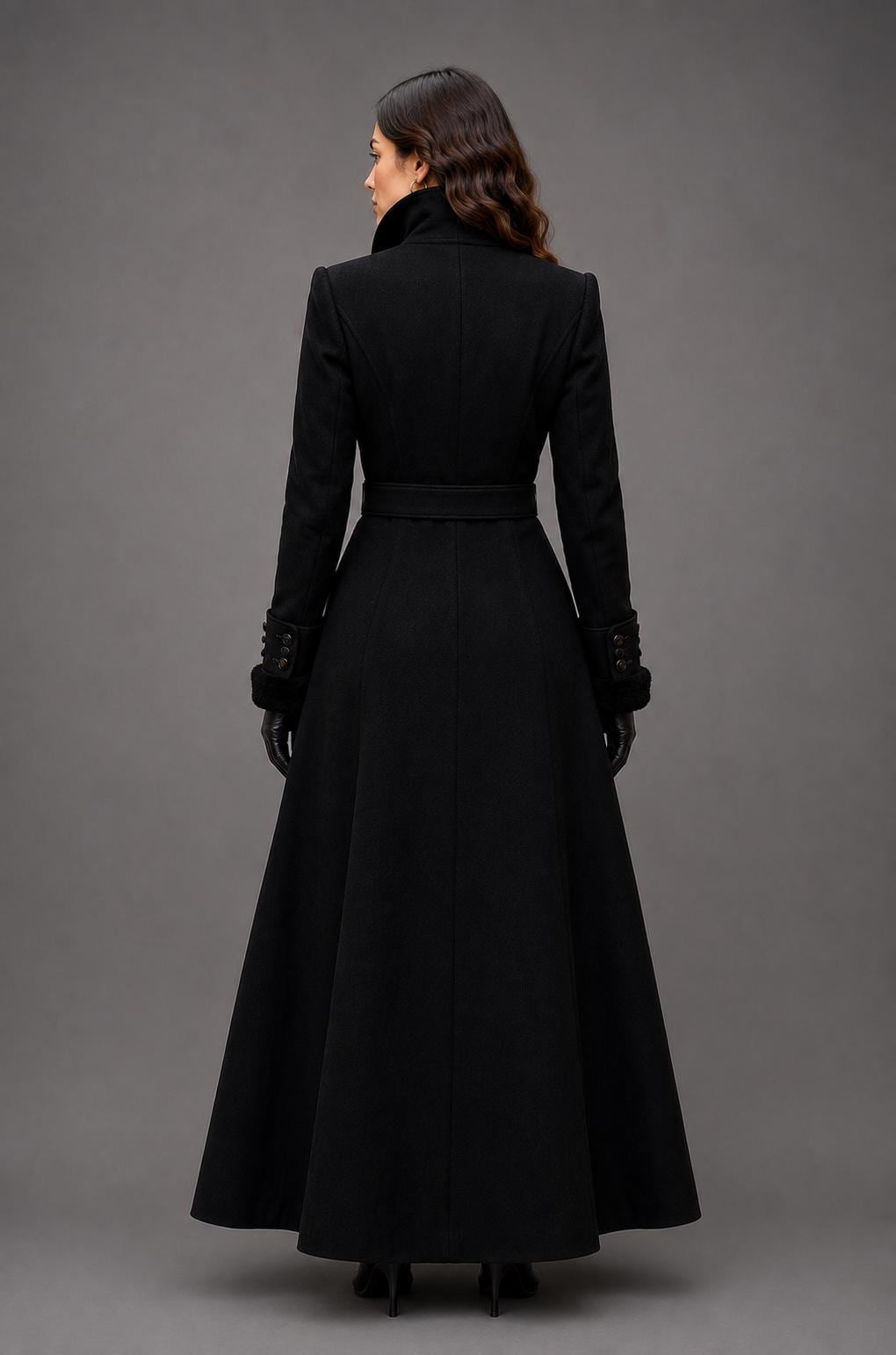 Women's Black Wool Victorian Gothic Long Overcoat | Elegant Winter