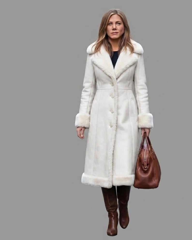 Vintage Shearling Leather Coat Women's Sheepskin Fur Trim Trench -Christmas Gift For Him