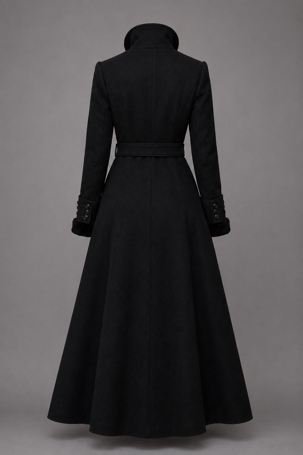 Women's Black Wool Victorian Gothic Long Overcoat | Elegant Winter