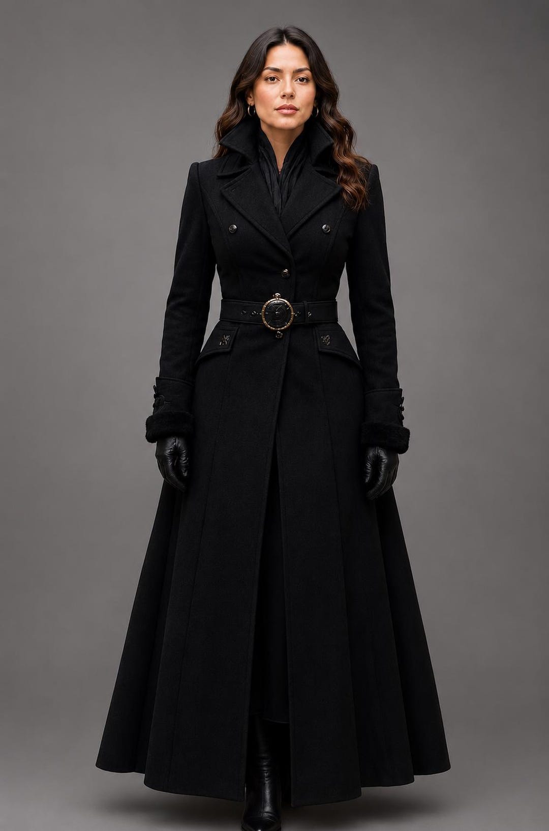 Women's Black Wool Victorian Gothic Long Overcoat | Elegant Winter