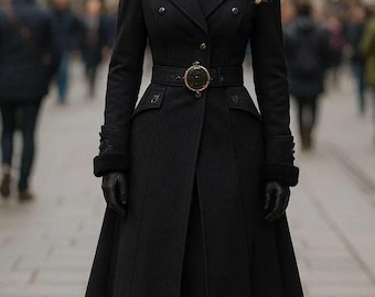Abrigo gótico victoriano de lana negra / Abrigo de invierno para mujer