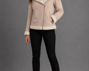 Women’s Handmade Shearling Leather Jacket – Genuine Leather Winter Coat -Christmas Gift For Him-Holiday Gift For Women