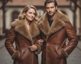 Handgefertigter Shearling Leder Trenchcoat | Unisex Dunkelbrauner Schaffellmantel