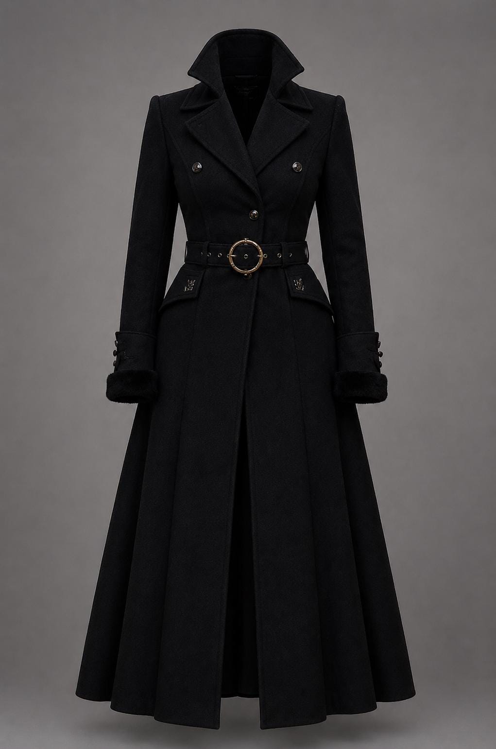 Women's Black Wool Victorian Gothic Long Overcoat | Elegant Winter