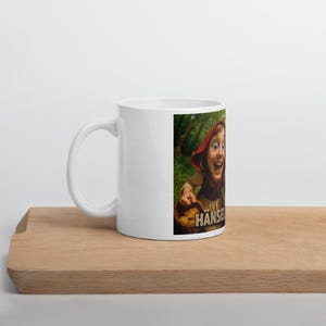 Hansel and Gretel mug 330 ml – ceramic, double-sided print, dishwasher safe; gift for the office and home bar.