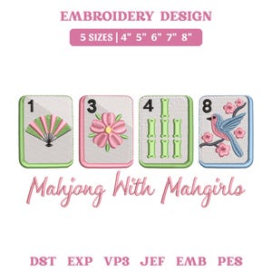 Mahjong With Mahgirls Embroidery File, Tile Game Lover Gift (Instant Download)