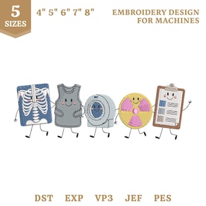 Xray Tech Doodle tekens borduurbestand, radiologie technoloog cadeau (directe download)