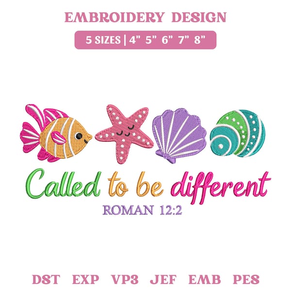 Called To Be Different Embroidery File, Christian Fish Starfish Shell Coral (Instant Download)
