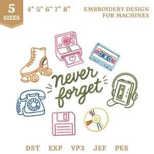 Never Forget Retro Vinyl Embroidery File, Nostalgic 90S Cassette Tape (Instant Download)