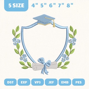 Graduation Crest Machine Embroidery File, Graduate Blue Frames (Instant Download)