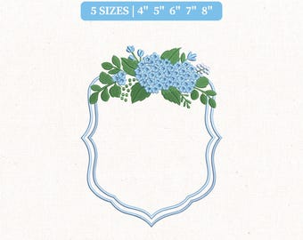 Blue Hydrangea Monogram Frame Embroidery File, Coquette Ultrasound Tech (Instant Download)
