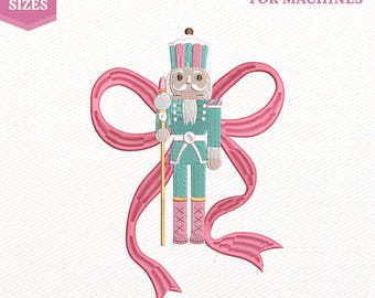 Christmas Coquette Nutcracker Embroidery File, Bow Merry Christmas (Instant Download)