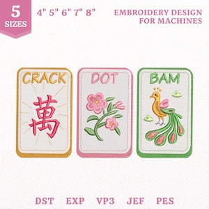 Crack Dot Bam Mahjong Stickdateien, Mädchen Mahjong-Nacht (Digitaler Download)