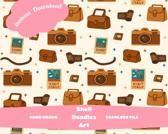 Vintage Kamera Muster | Retro Travel PNG (Digitaler Download)