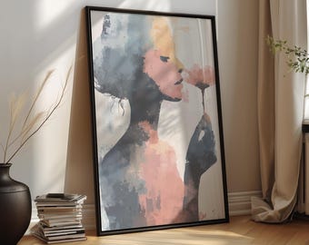 Väggkonsttryck med samtida porträtt – Modern feminin skandinavisk abstrakt poster för sovrumsinredning