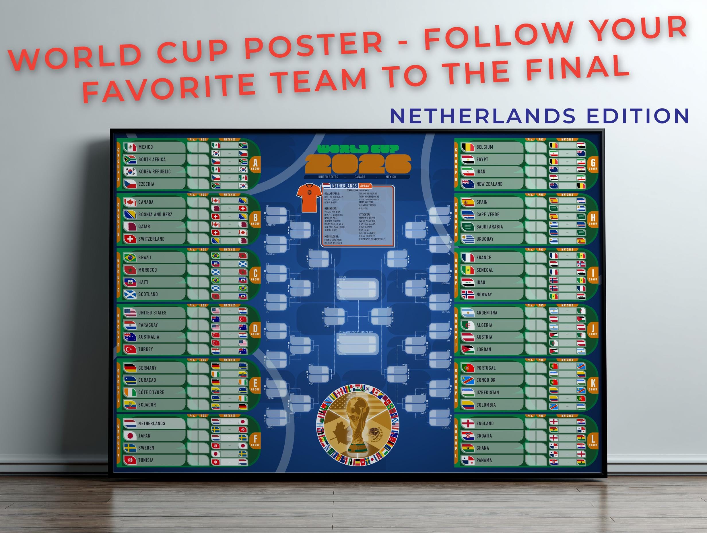 Netherlands World Cup Poster 2026, Netherlands Football Wall Art