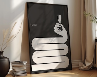 Minimalist Black Champagne Poster Printable PDF, Contemporary Dining Room Art Download