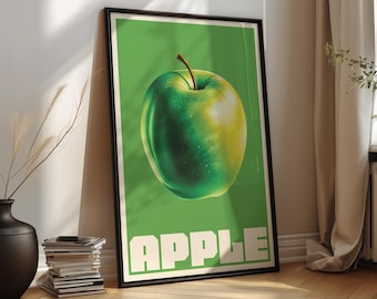 Green Apple Poster Print – Modern Kitchen Wall Art, Bold Food Artwork