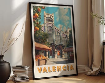Valencia Travel Poster Print, Spain Vintage Wall Art, Valencia Market Poster, Mediterranean City Wall Decor