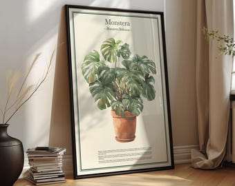 Monstera Wall Art Print – Vintage Botanical Poster – Japandi Plant Decor for Living Room