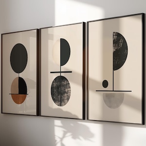 Ensemble d'art mural géométrique moderne imprimable - Triptyque neutre PDF
