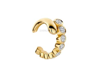 14k Solid Gold Round Diamond Ear Cuff No Piercing Sparkling Lab Diamond Cuff Dainty  Minimalist Ear Stack Cartilage Modern Fine Jewelry