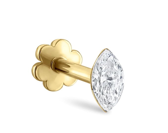 Invisible Set Diamond Marquise Threaded Stud Earring