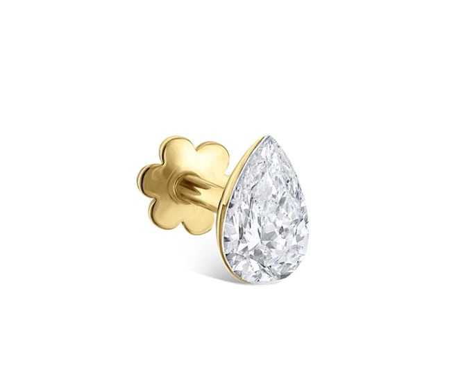 Invisible Set Diamond Pear Threaded Stud Earring