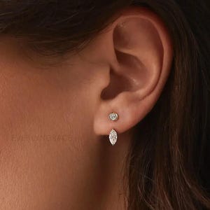 マーキーズカットダイヤモンドイヤリングジャケット、14Kローズゴールドバースタッド、ヘリックス軟骨ピアス