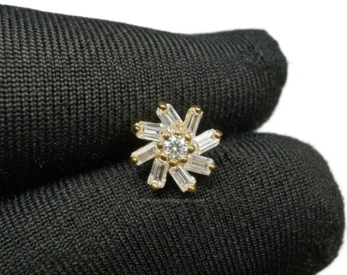 14k Gold Baguette Lab Diamond Stud Earring, Solitaire Style