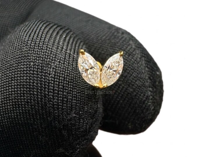 Lab Grown Diamond Stud Earring: Marquise Leaf Ear Piercing