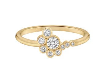 Lab Grown Diamond Bubble Cluster Ring, 14K Solid Gold Bezel Set Diamond Ring, Minimalist Promise Ring, Dainty Stacking Gift