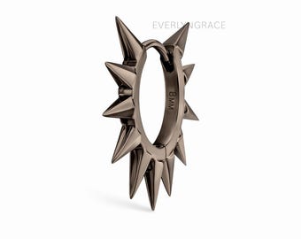 Metal Mohawk Hoop Earring 18K Solid Gold Black rhodium