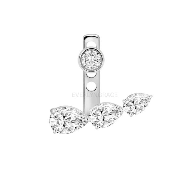 Lab Diamond Pear Cluster Flat Back Stud | Minimalist Helix Tragus Earring