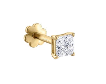 Prong Set Diamond Princess Threaded Stud Earring