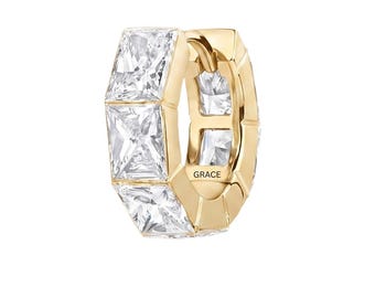 Invisible Set Elongated Princess Diamond Eternity Hoop Earring