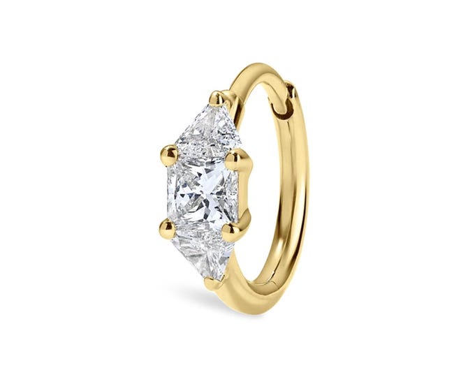 3mm Diamond Princess Triangle Hoop Earring