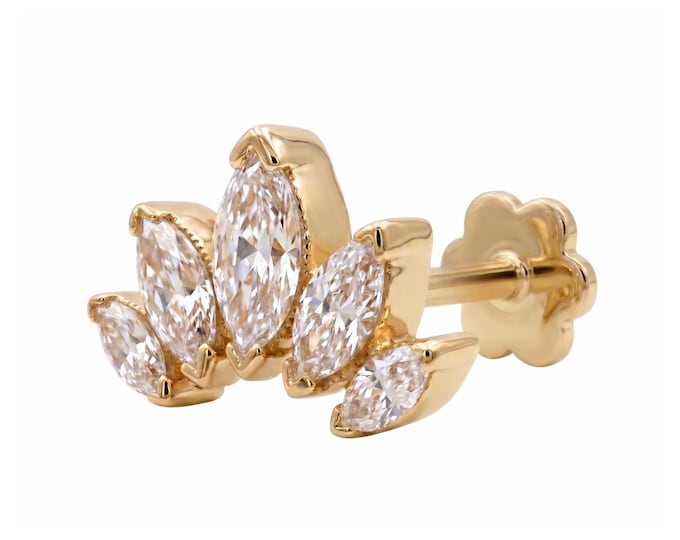Marquise Lab grown Diamond  14K Gold Cartilage Stud Earring